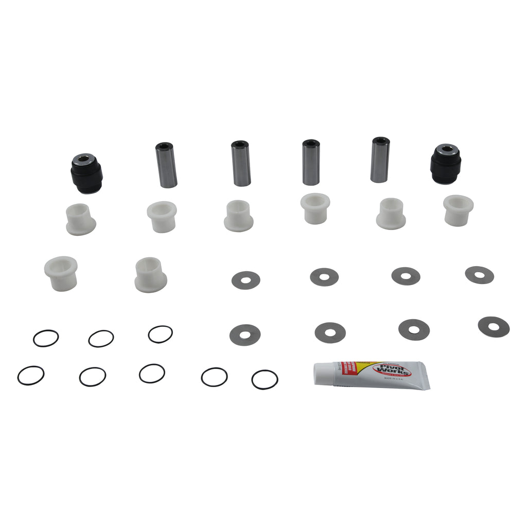 Pivot Works IRS bearing kit Can 52-1416 for suspension, showing a set of bearings and components in a clean, organized arrangement.