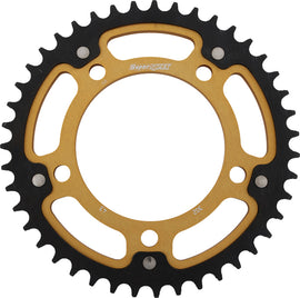Supersprox rear stealth aluminum and steel 43-tooth motorcycle sprocket with gold finish, designed for 530 chain compatibility.