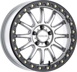 Raceline Alpha Bdlk 17x7 silver and black alloy wheel with 5-lug 4.5-inch bolt pattern and +40mm offset.