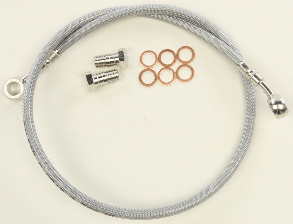 GBRAKES rear brake line for Yfz 350 Banshee, long Y-shaped brake hose with metal fittings and protective sheathing.
