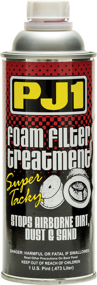 PJ1 Products foam air filter oil bottle, 0.5L, chemical product for motorcycle air filters, with a clear label and cap.