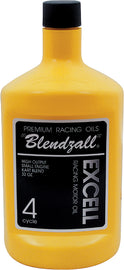 Blendzall Ultra Racing Castor 2T chemical gallon container, used for racing motorcycle engines, with a white label and blue cap.