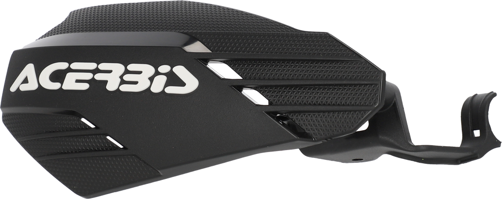 Acerbis K-Linear black and white motorcycle handguard with protective design, mounted on a bike handlebar.
