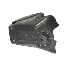 Acerbis 3.2-gallon black fuel tank for Yamaha motorcycles, featuring a sleek design and durable construction.