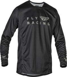 Fly Racing Youth Radium Jersey in black and grey with yellow accents, lightweight motocross jersey for kids.