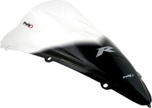 Load image into Gallery viewer, Clear PUIG racing windshield for motorcycle, aerodynamic windscreen with mounting hardware visible in the image.