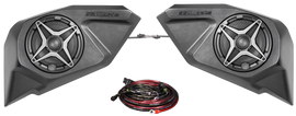 SSV Works rear door speaker pods for off-road vehicles, shown installed on vehicle doors in a close-up view.