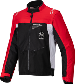 Alpine Star Pro-Dura Jacket in black, bright red, and white with a sleek, sporty design and multiple color accents.