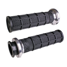 Load image into Gallery viewer, ODI Grips Lock-On Hart-Luck Full-Waffle black and silver motorcycle handlebar grips, 1-inch size with secure locking mechanism.