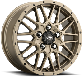 ITP Hurricane bronze 15x7 ATV wheel with 5/4.5 bolt pattern and 6+1 offset, featuring rugged off-road design.