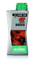 Load image into Gallery viewer, Motorex Boxer Oil 15w50 4t bottle for motorcycle engines, 1-liter container, shown in the image.