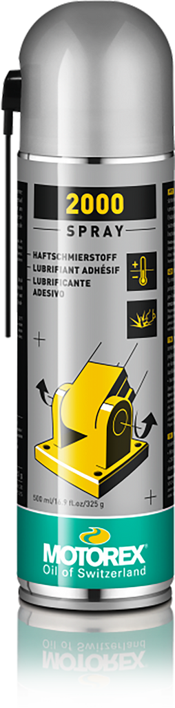 Motorex Spray 2000 500ml bottle, a chemical product with a blue and white label, shown in the image.