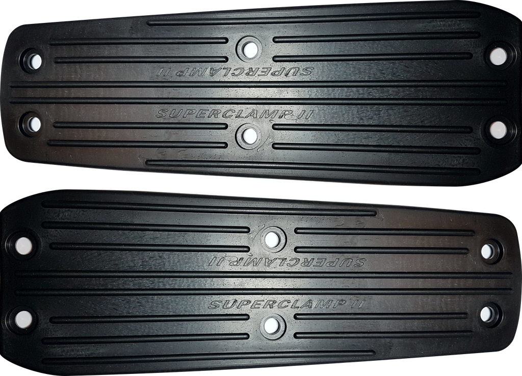 Super Clamp front clamp rubber pads with screws, replacement parts, featuring durable rubber padding and metal screws for secure fastening.