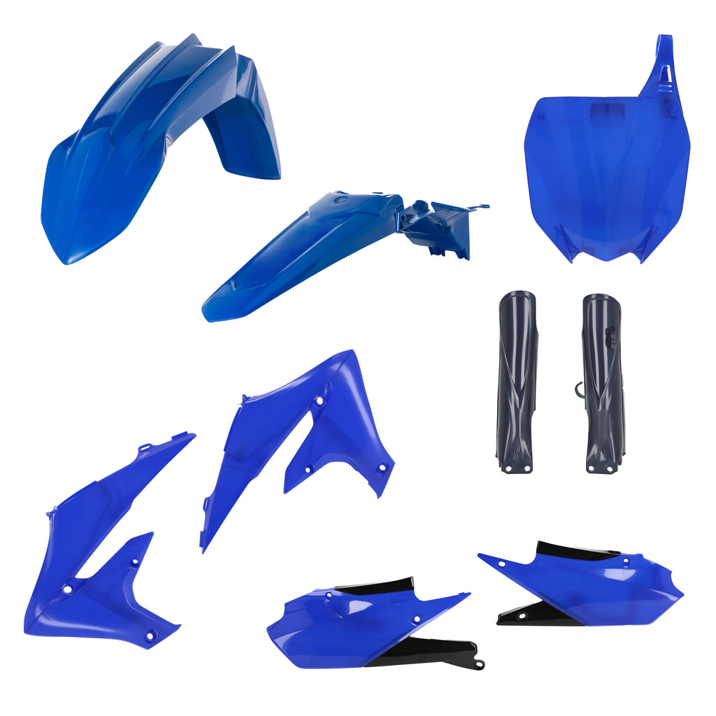 Acerbis full plastic body kit for Yamaha motorcycle, featuring black and white panels with brand logo details.