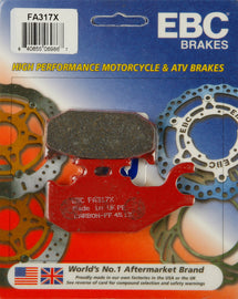 EBC Motorcycle Brakes Brake Pads 15-317X showing close-up of black brake pad with metal backing for motorcycle braking system