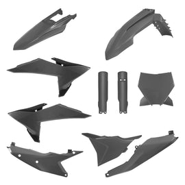 Polisport Plastics Nardo Grey full plastic body kit for motorcycles, shown in the image with detailed panels and parts.