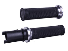 Load image into Gallery viewer, ODI Grips Lock-On Ruffian motorcycle grips in black and silver, designed for CVO models 2023-2024, with textured surface and locking mechanism.