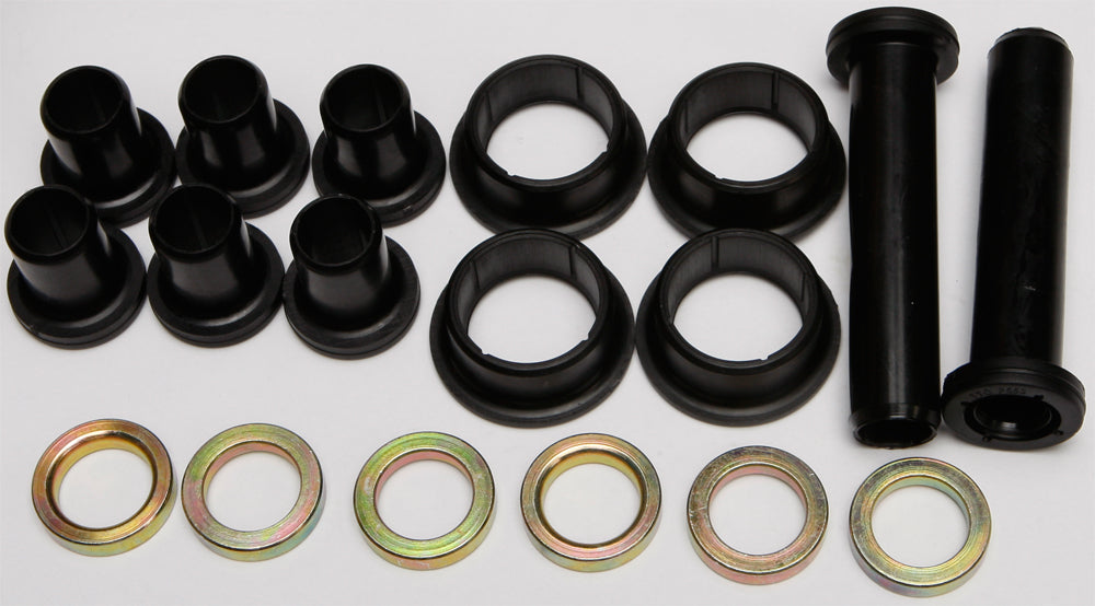 All Balls rear independent suspension bushing kit showing several black rubber bushings and metal components for motorcycle suspension repair.