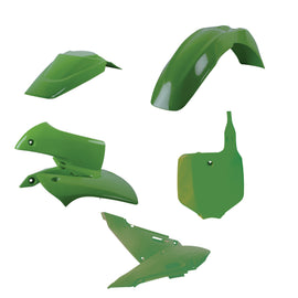 Polisport Plastics full body plastic kit for Kawasaki KX 65 motorcycle, includes front and rear panels with OEM fit and finish.