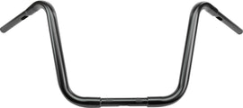 HardDrive 1.25-inch Ape-Hanger motorcycle handlebar, 14-inch satin black T-bar with curved design, shown from side angle.