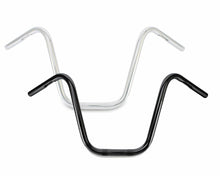 Load image into Gallery viewer, Black 12-inch Burly Brand narrow apehangers motorcycle handlebars with 1-inch diameter, shown on a bike.