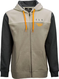 Fly Racing Fly Horizontal Zip Up Hoodie in khaki, stone, and grey, showing front view with zipper and casual fit.