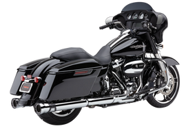 Cobra 4-inch Race-Pro Chrome Slip-On Exhaust for Harley FLH/FLT 2017-2025, shown with polished chrome finish