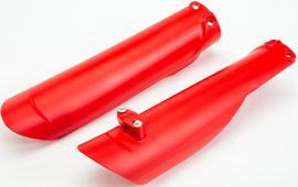 Red Polisport Plastics fork guards for Gas 64-8398616 motorcycle, shown mounted on front suspension.