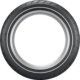 Dunlop American Elite Front Tire 130/90b16 67h bias tire with tubeless design for motorcycles, side view showing tread pattern.