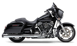 Cobra 4.5-inch chrome slip-on exhaust with groove tip for Harley FLH/FLT models 2017-2025, sleek and polished finish