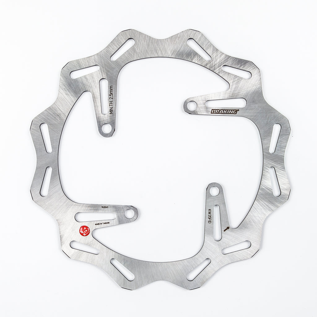 Front braking rotor by Braking, featuring a circular metal disc with ventilation holes, designed for vehicle braking systems.