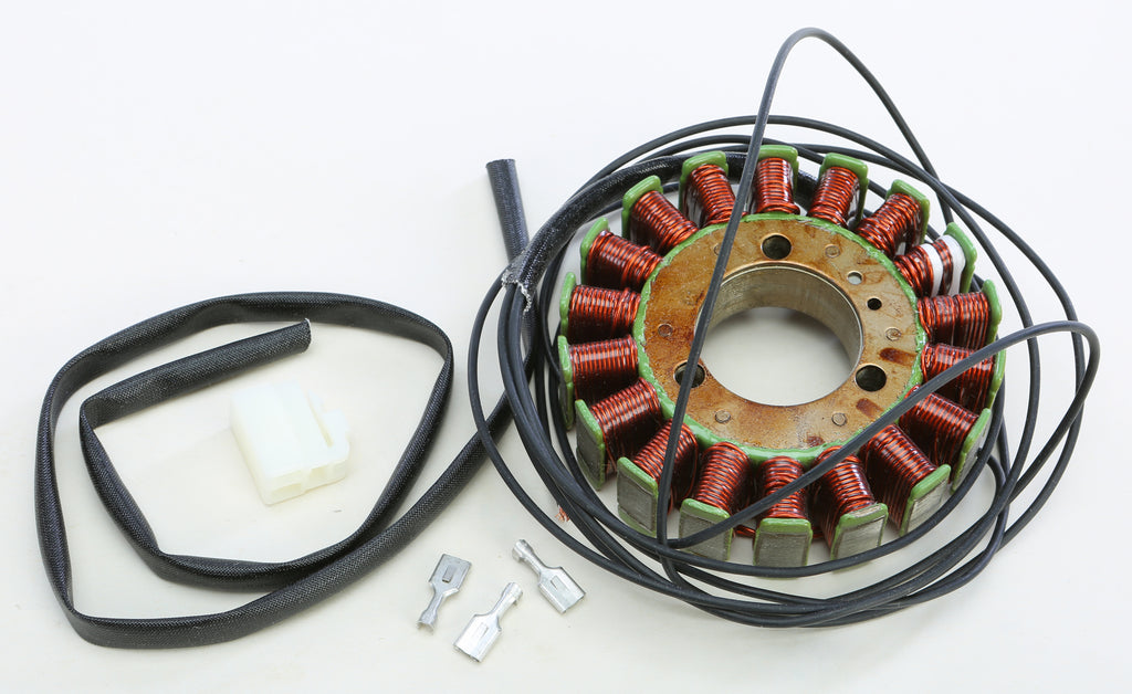 Ricks Motorsport Electric stator 27-21309 for motorcycle electrical systems, showing the coil and mounting plate.