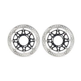 BREMBO upgrade front T-drive floating brake rotor showing vented and drilled design for enhanced braking performance.