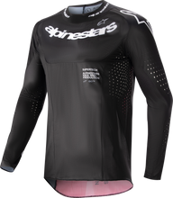 Load image into Gallery viewer, Alpine Star Supertech Ward Jersey in black and red berry, size medium, featuring lightweight, breathable fabric with racing-inspired design.