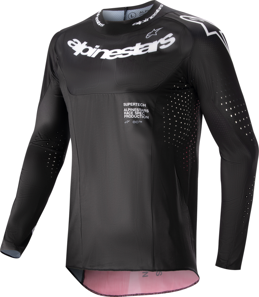 Alpine Star Supertech Ward Jersey in black and red berry with fitted design and logo details, suitable for motorcycle riding.