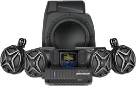 SSV Works 5 speaker kit with JVC controller, featuring audio components and wiring for off-road vehicle audio system.