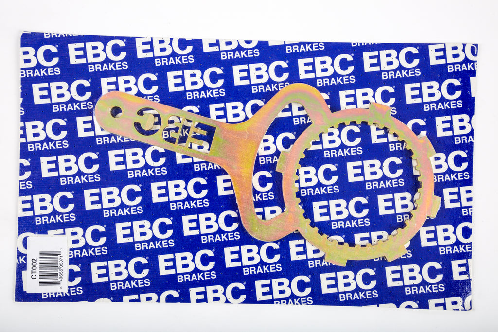 EBC Motorcycle Brakes clutch basket holder tool, model CT002, used for motorcycle clutch assembly and maintenance.