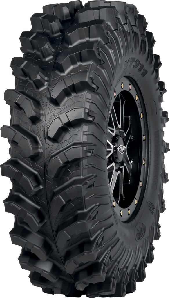 Two ITP Tire MT911 28x10-14 off-road tires with rugged tread pattern, suitable for all-terrain vehicles.