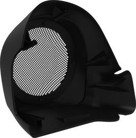 Saddle Tramp black lower fairing speaker pods for Harley FLH/Flt 14-Up, 6.5-inch size, designed for audio enhancement on motorcycle.