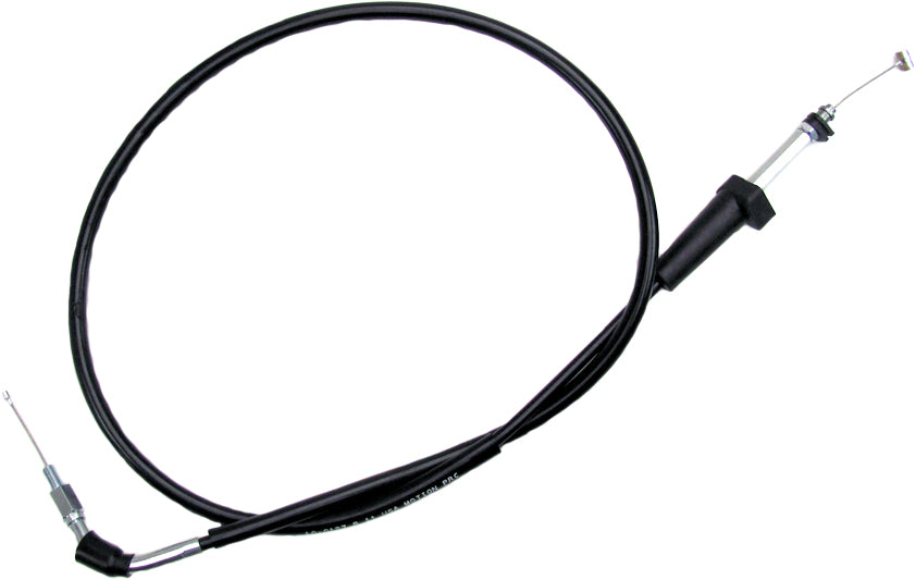 Motion Pro black vinyl throttle cable for motorcycles, showing the cable with connector ends and flexible black outer sheath.