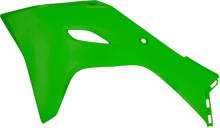 Load image into Gallery viewer, Acerbis Kawasaki green radiator shrouds for motorcycle body protection, with vent openings and Acerbis branding visible.