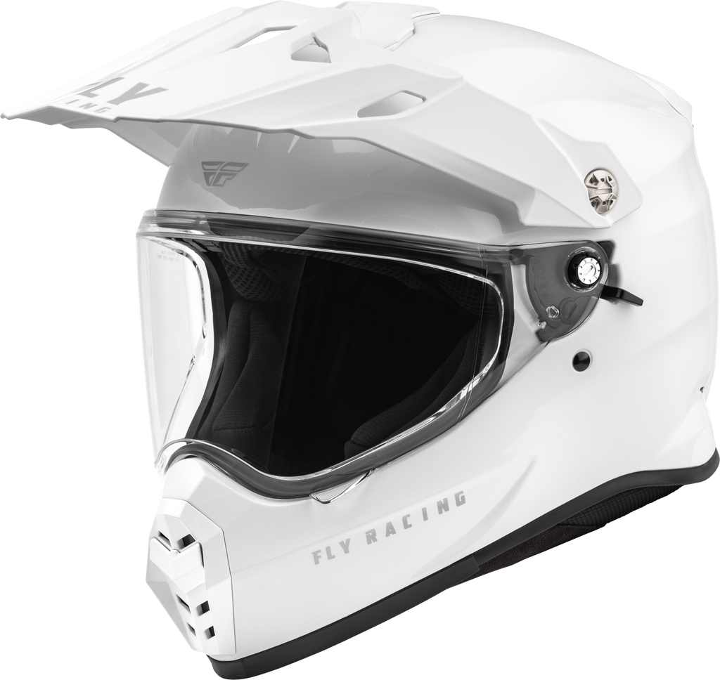 Fly Racing Trekker Solid White Helmet in size Small, showing the sleek design and ventilation features.