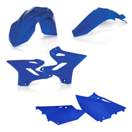 Acerbis blue plastic kit with multiple panels and components for motorcycle or dirt bike customization and repair.