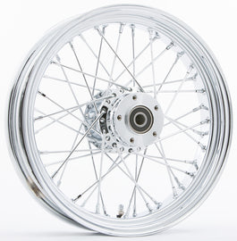 HardDrive chrome 40-spoke 18x3.5 wheel with 1-inch axle hub, designed for heavy-duty vehicles, featuring a polished chrome finish.