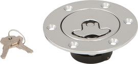 Chrome HardDrive gas cap with flush mount design, non-vented for vehicles from 1996 to 2024, shown in the image.
