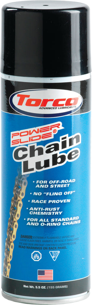 Torco Power Slide Chain Lube 5.5oz bottle, bicycle chain lubricant with a nozzle for easy application, in a clear plastic container.