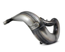 Pro Circuit Works exhaust pipe for motocross bikes, showing the shiny, curved metal exhaust pipe with mounting brackets.
