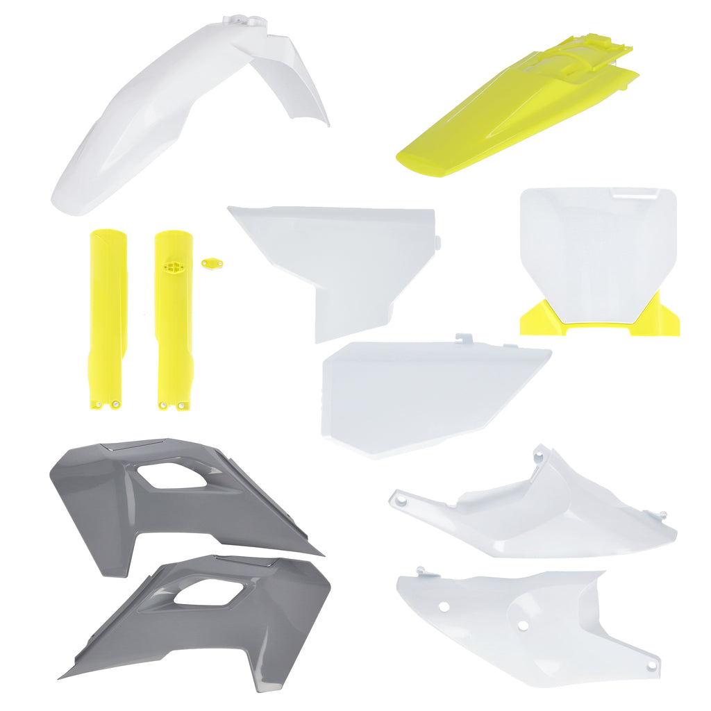 Acerbis plastic body kit for Husqvarna motorcycle, includes full set of black durable plastic body panels.