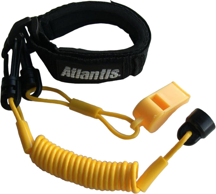 Yellow Atlantis Pro Floating Wrist Lanyard for accessories, featuring adjustable strap and secure clip for underwater use.