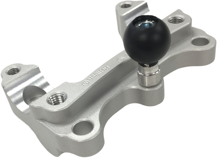 Silver HeliBars handlebar risers with RAM ball mount for touring motorcycles, featuring a sleek, durable design.
